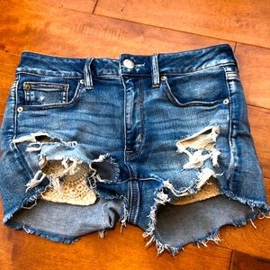 American Eagle Denim Shorts w/ Lace Pockets